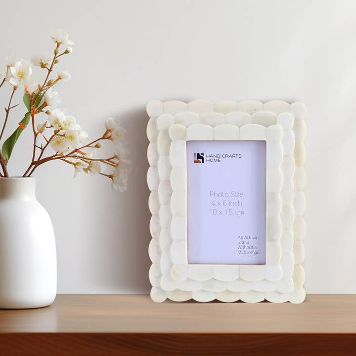 Handicrafts Home - Wholesale Picture Frame - Picture Frame Scalloped Arts Bone Inlay White 4x65