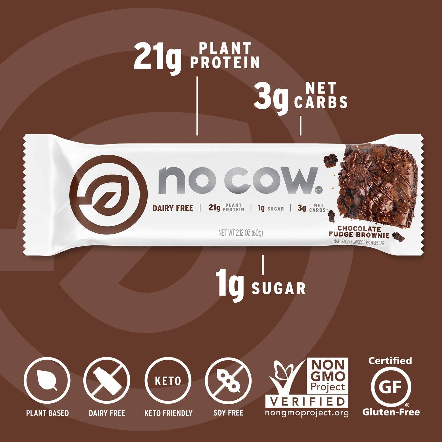 No Cow - Wholesale Snack Bar - No Cow Protein Bars, Chocolate Fudge Brownie, 12 Pack2