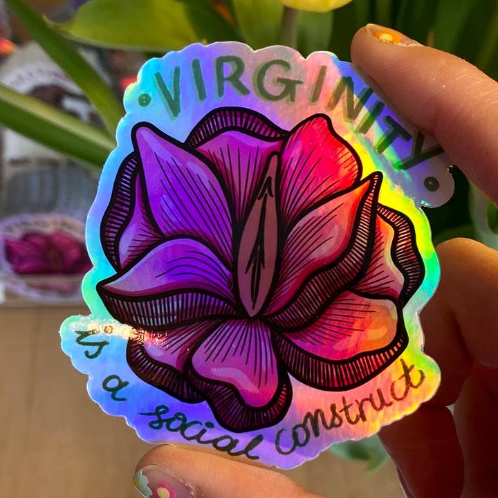 “Virginity is a social construct” die cut sticker for wholesale by Afroditi's Art