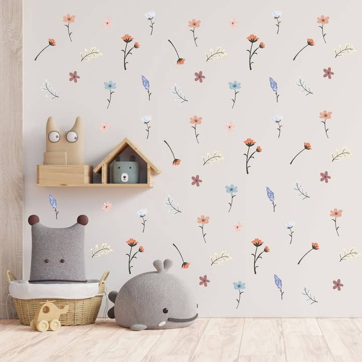 Hello Beautiful Designs – Großhandel Wandtattoo/-sticker – Wandaufkleber Boho Blume Kinderzimmer Wandaufkleber Mädchen Kinderzimmer Wandtattoo Neutral Kinder Boho-Raumdekor Blumenaufkleber Schlafzimmer Blumenwand