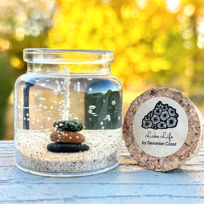 Lake Life Stone Cairn Gel Candle – Mini for wholesale by Devonian Coast