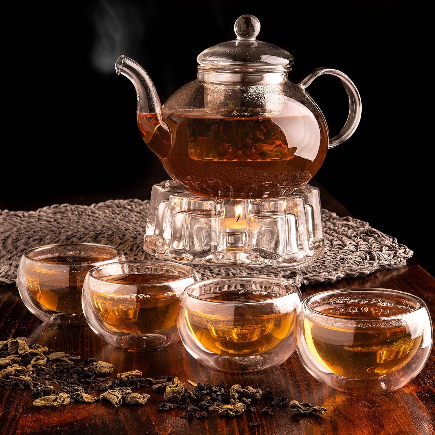 Moss & Stone - Wholesale Tea Pot - Glass 27oz Tea Kettle Infuser & 4 Tea Cups Gift Set, Borosilicate Glass Teapot With Removable Glass Strainer & Teacups Of 2.7 oz, Teapot With Strainer Microwave Safe Tea Maker5