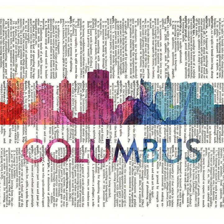 Columbus Love Your City Watercolor Skyline Dictionary Print for wholesale by Fresh Prints of CT