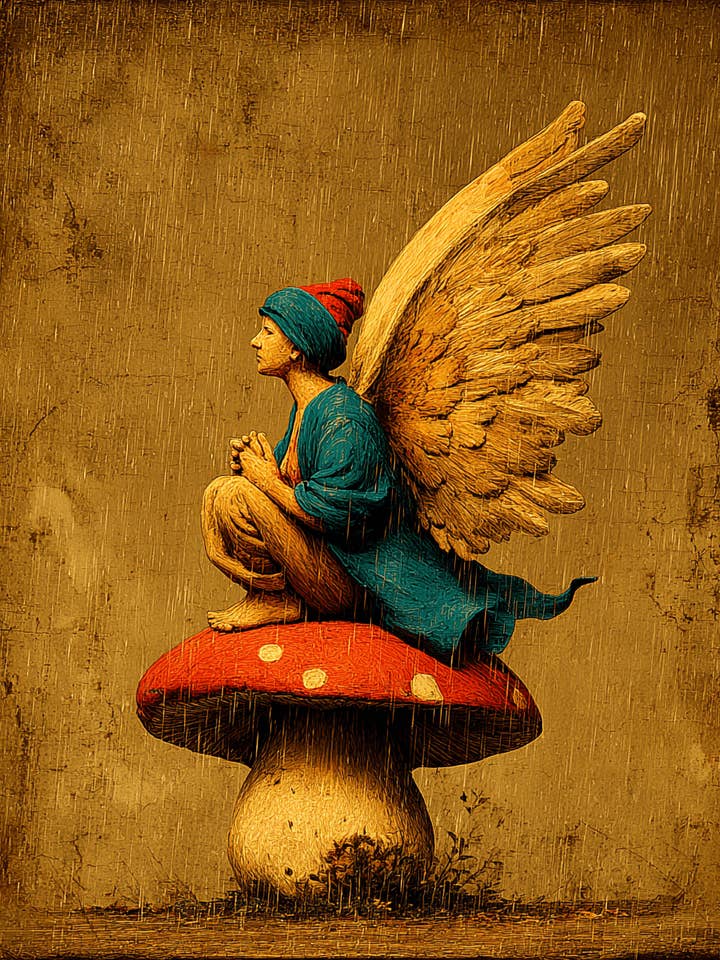 Stampa d'Arte Vintage Fata su Fungo Amanita - Opera d'Arte 8"x10" per Cornice 11"x14" per la vendita all'ingrosso da parte di Mowbi