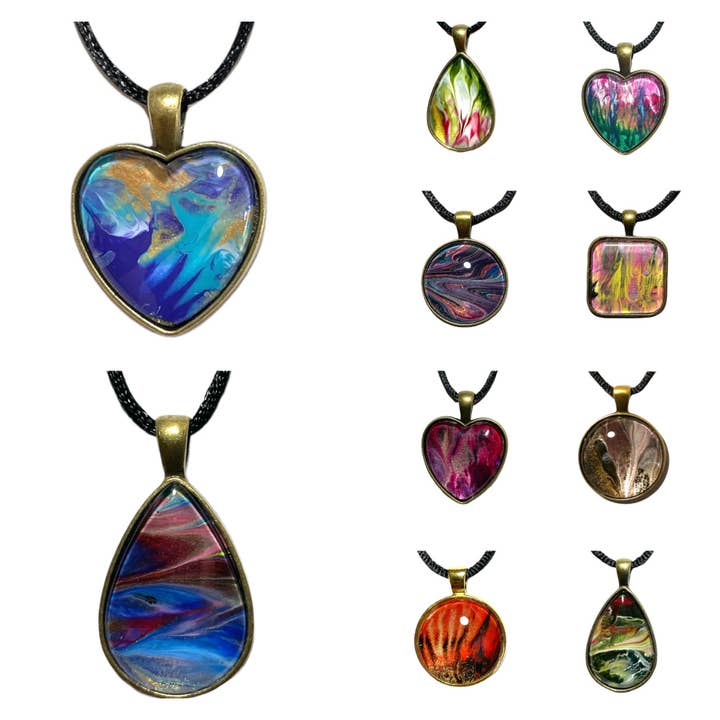 6 piece pre-pack - Original Artwork Pendant Necklaces for wholesale by Drift Away Studio