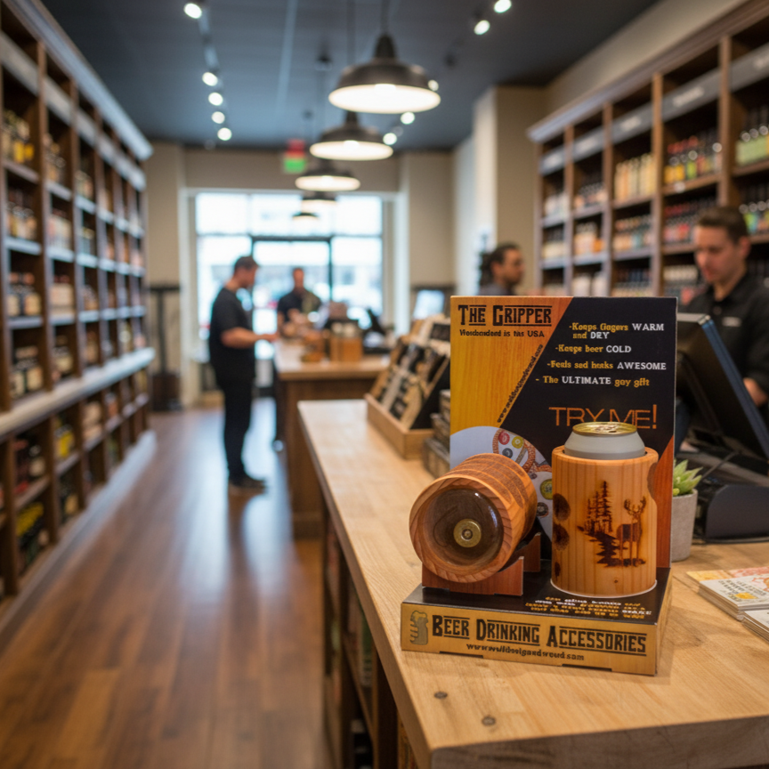 Beer Drinking Accessories - Wholesale Drink Huggers & Koozies - Beer Koozie - Hand Carved Wood - Not Made in China Engraving4