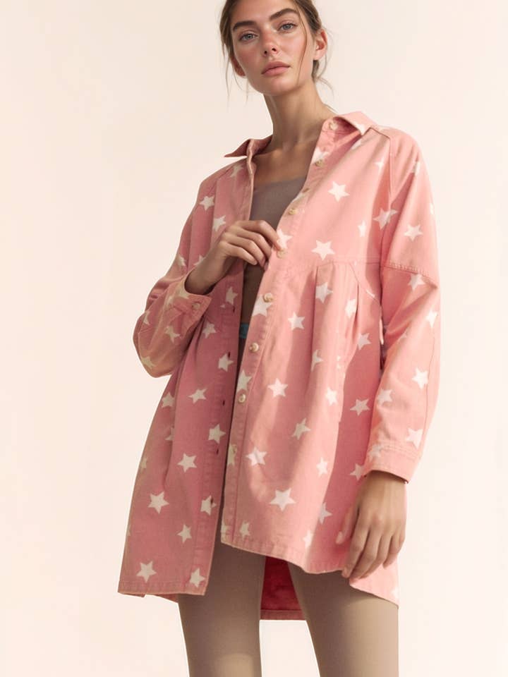 CAMISA CON BOTONES DE MANGA REGLAN LAVADA STAR GARMENT para venta al por mayor de Davi & Dani