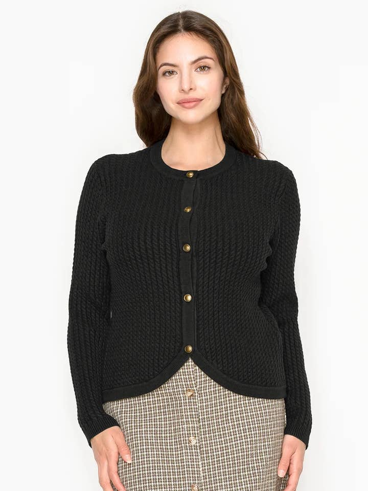 Cardigã de Malha Preto com Botões Dourados por atacado de Yal New York