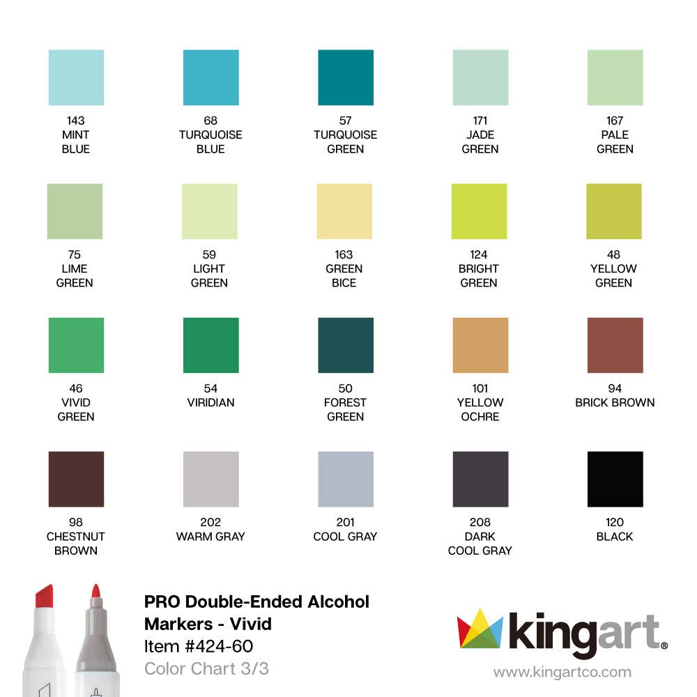KINGART - Wholesale Stiften - Dubbelzijdige alcoholmarkers - 60 kleuren7