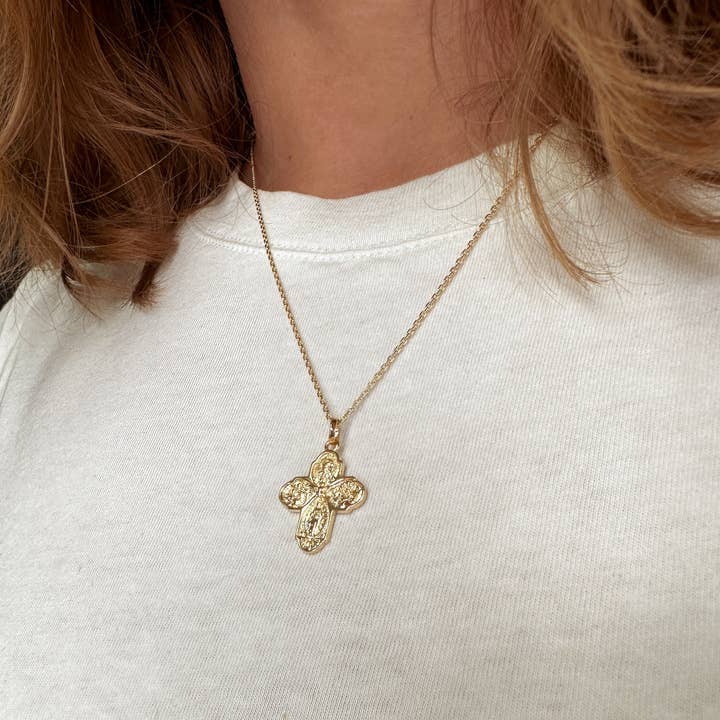 GoldFi – wholesale Individuell berlock/hänge – 18k guld fylld katolsk fyrvägs kors hänge