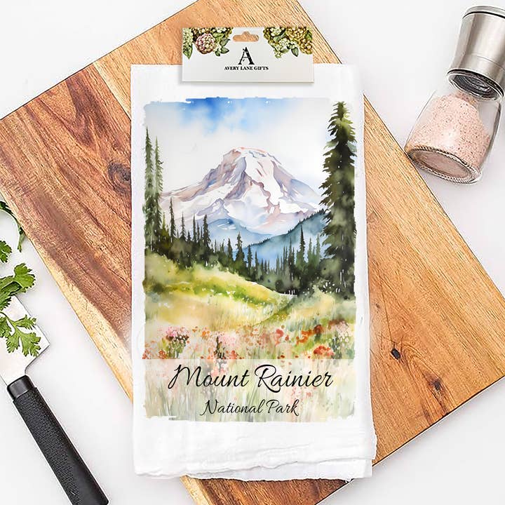 Avery Lane Gifts - Wholesale Tea Towel - Mount Rainier National Park Washington Flour Sack Tea Towel