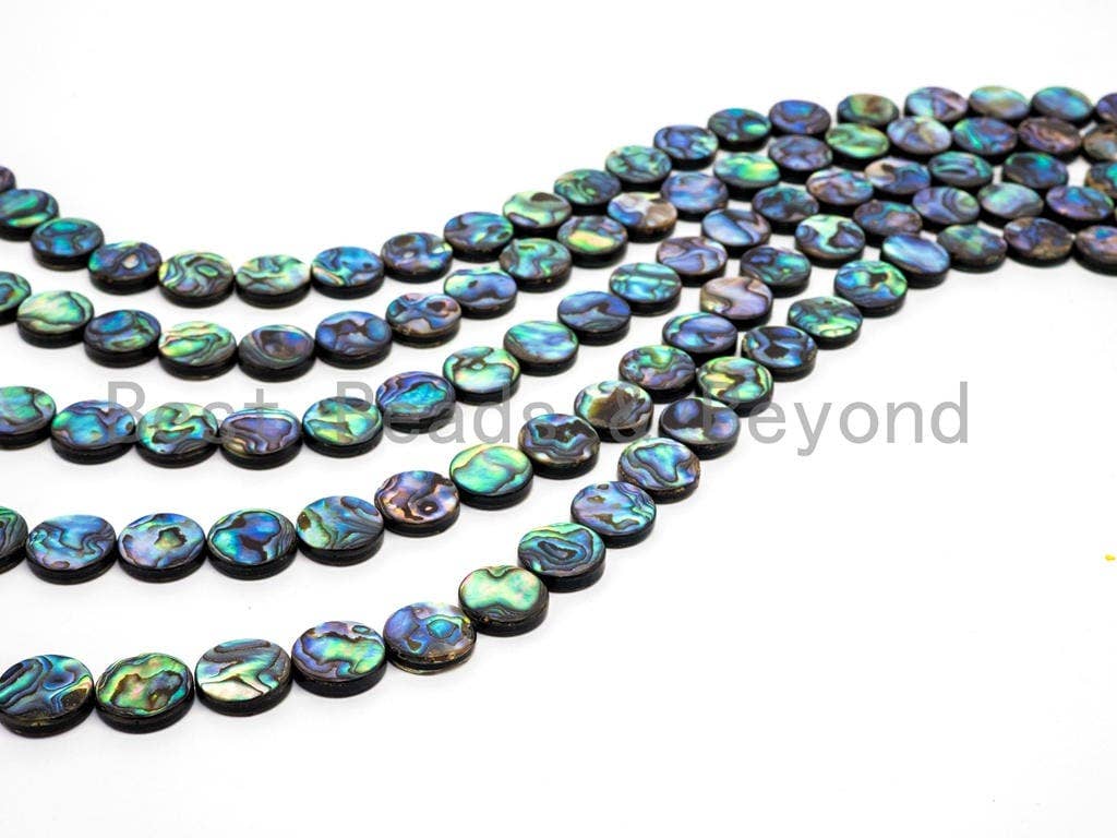 BestBeads&Beyond - Wholesale Beads - 8mm/10mm/12mm/14mm Natural Abalone Flat Coin Shell beads, Wholesale Gemstone Beads, Round Smooth Coin Abalone Beads, 16inch strand,SKU#R20