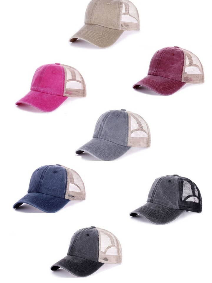 `.SI-26424 Vintage Washed Cotton Mesh Cap Hat for wholesale by 42POPS