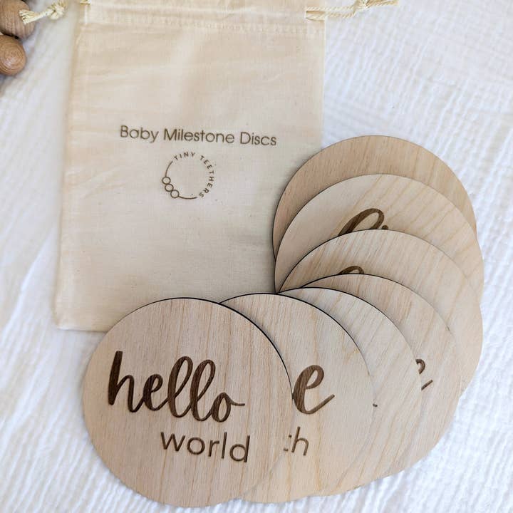 Tiny Teethers - Wholesale Milestone Art/Keepsake - Kids & Baby - Baby Wooden Milestone Discs