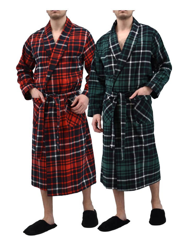 I-Wear Brands - Venta al por mayor Bata - Hombre - Bata larga de franela de algodón para hombre, paquete de 2