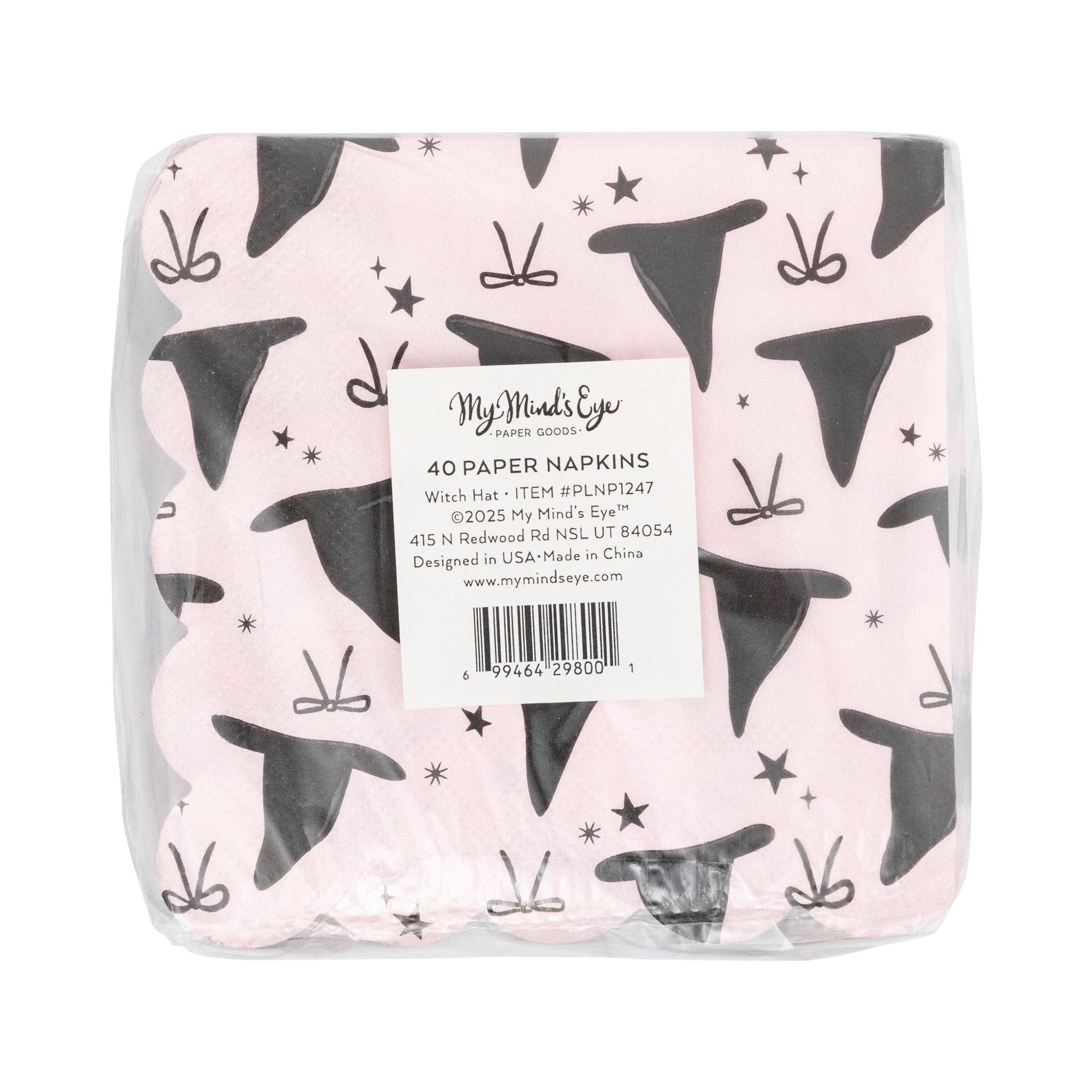 My Mind’s Eye – Guardanapo descartável por atacado – PLNP1247 - Guardanapo de Cocktail com Chapéus de Bruxa e Borda Ondulada3