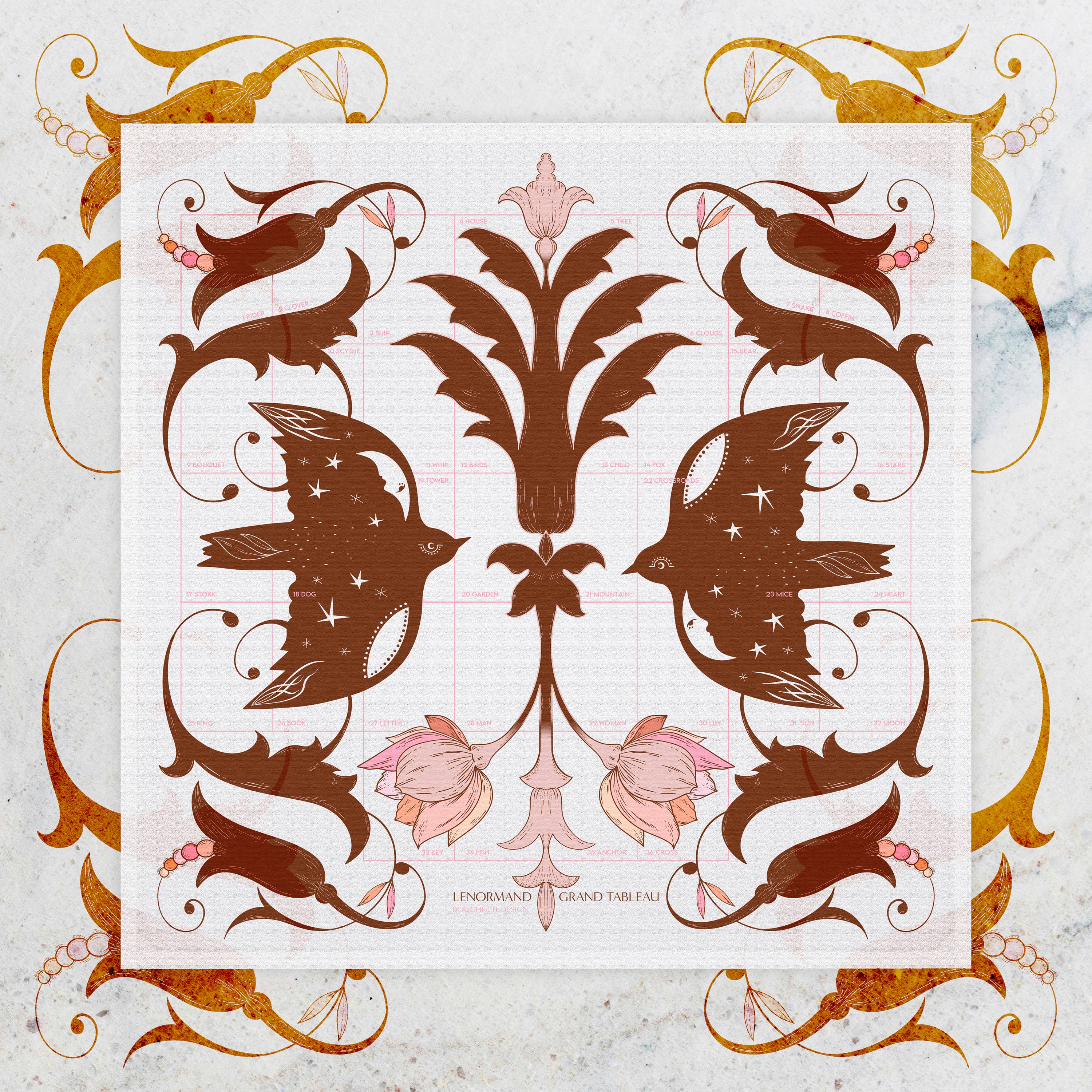 BOUCHETTE & CO. LLC - Wholesale Tea Towel - ALTAR CLOTH & TEA TOWEL | Lenormand Flight & Bloom 0