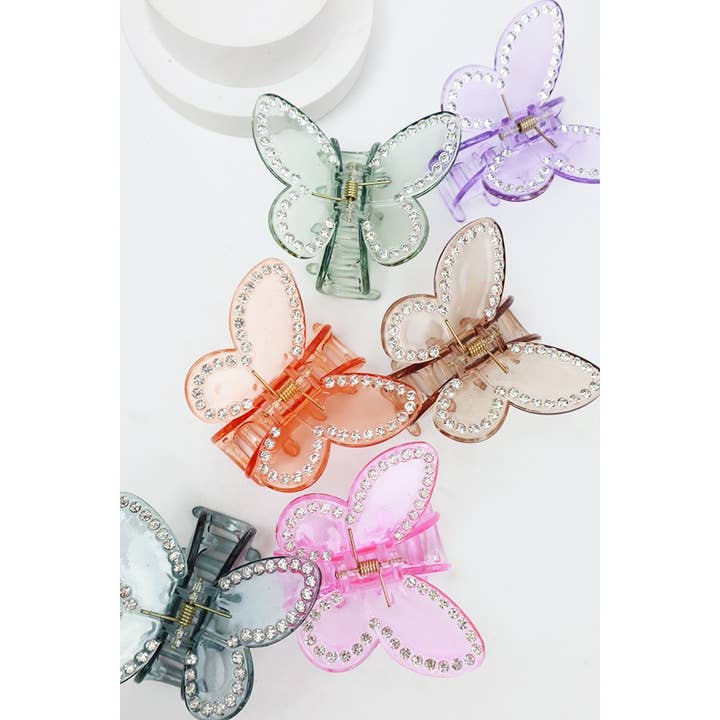 MIX COLOR Rhinestone detail Clear Butterfly Hair Claw for wholesale on Faire
