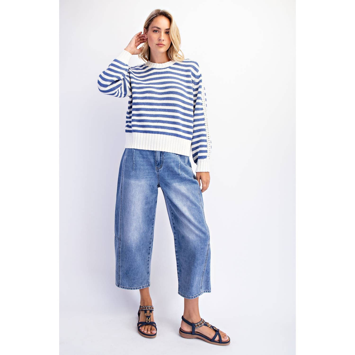 COTIERRA - Vente Pull en maille – femme - PULL RAYÉ À COL ROND6