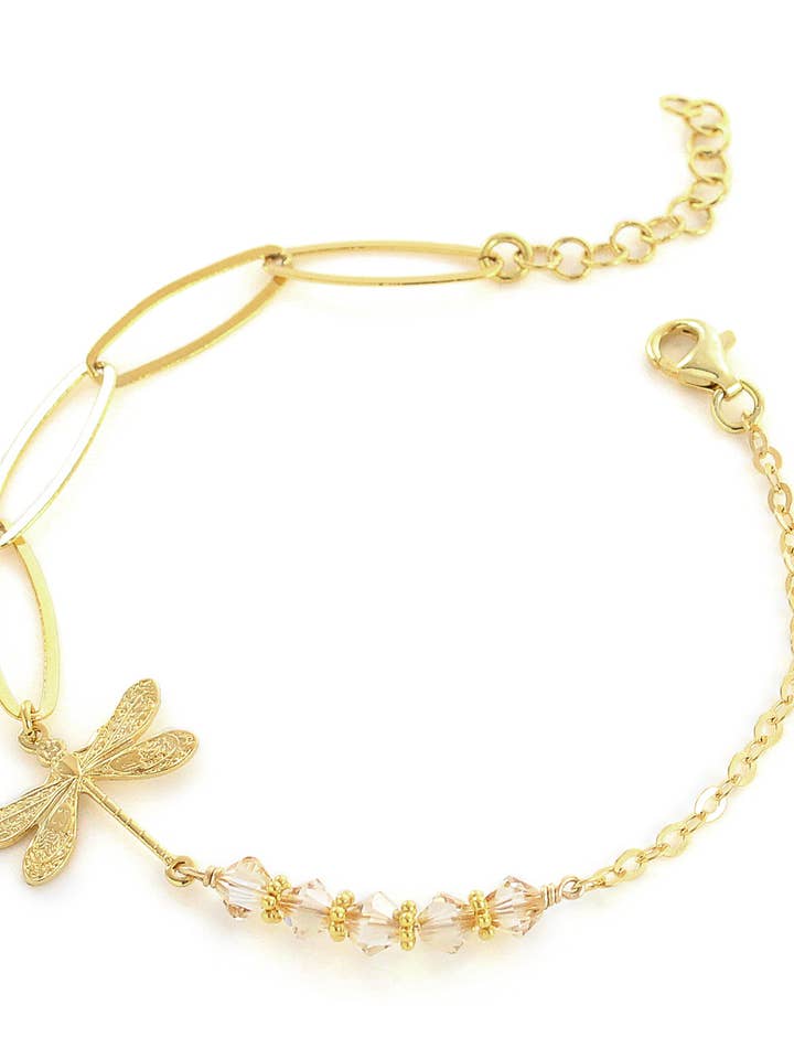 Pulsera de libélula chapada en oro de 18K con cristales Golden Shadow para venta al por mayor de DIGE DESIGNS