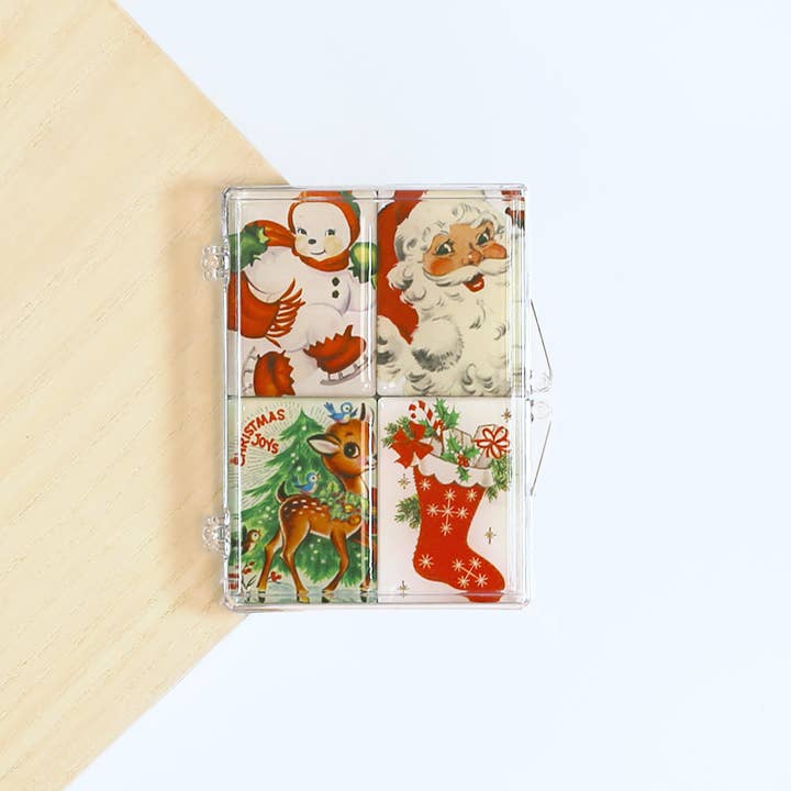 Lucy Lu Designs - Vente Aimants - Bas rétro vintage Père Noël bonhomme de neige de vacances puissant aimant