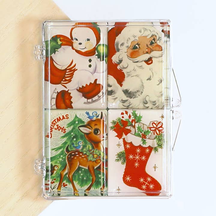 Lucy Lu Designs - Wholesale Magnet - Retro Vintage Santa Snowman Stocking Holiday Mighty Magnet0