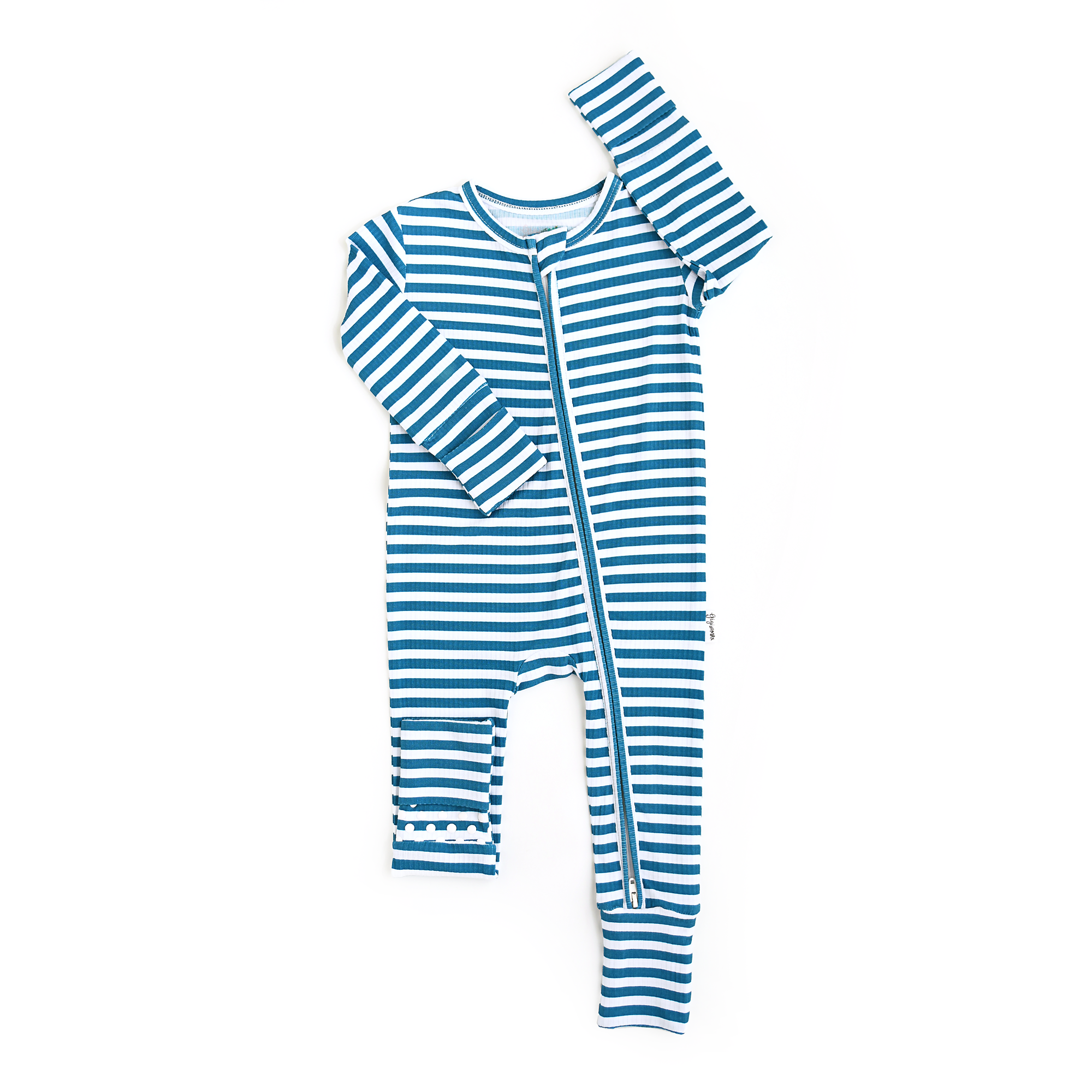 Gigi and Max - Wholesale Jumpsuit - Baby - Cooper Blue Ribbed ZIP Bamboo Striped One Piece 2-Way Zipper0