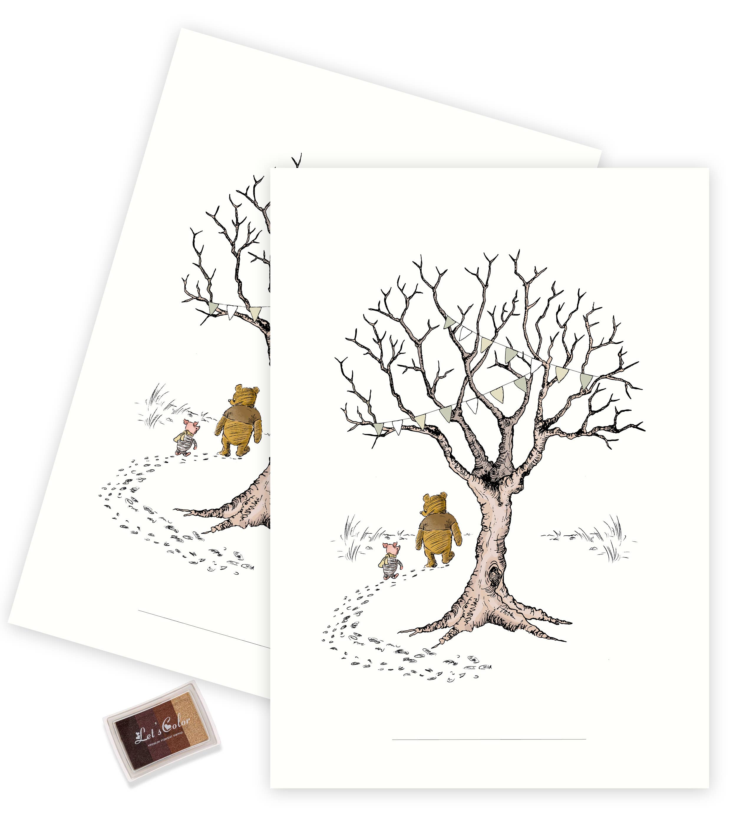 Mouse and Pen Illustration ApS - Wholesale Guest Book - Fingerprint - Winnie-the-Pooh and brown fingerprint
