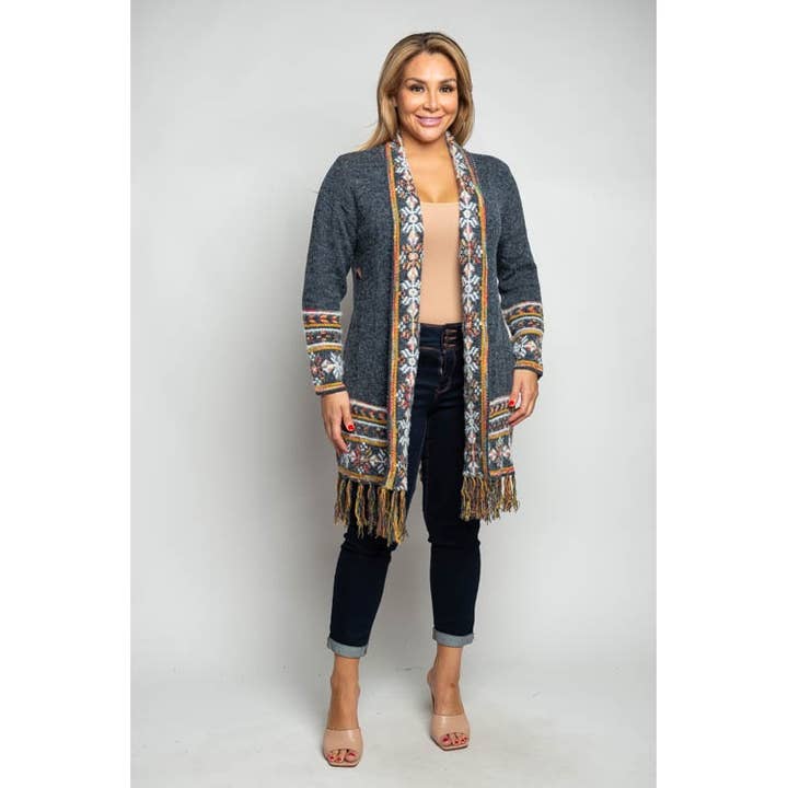 CARDIGAN PULL À FRANGES TRIBAL BOHO GRANDE TAILLE pour la vente par Curve Market