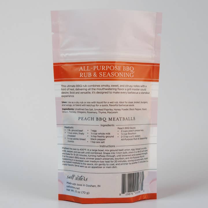 Salt Sisters - Wholesale Rub - Rub & Seasoning Mix - All–Purpose BBQ - 2.5 oz Bag1