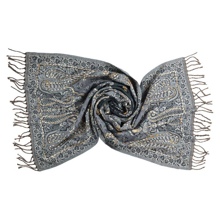 Oversized scarf XXL cuddly scarf Paisley Flower gray for wholesale by Tribal Trade GmbH