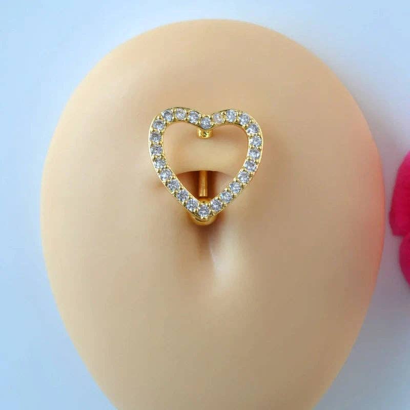 StockJWL - Vente Piercing de nombril - Piercing nombril cœur élégant, barre courbée en acier inoxydable doré/argenté4