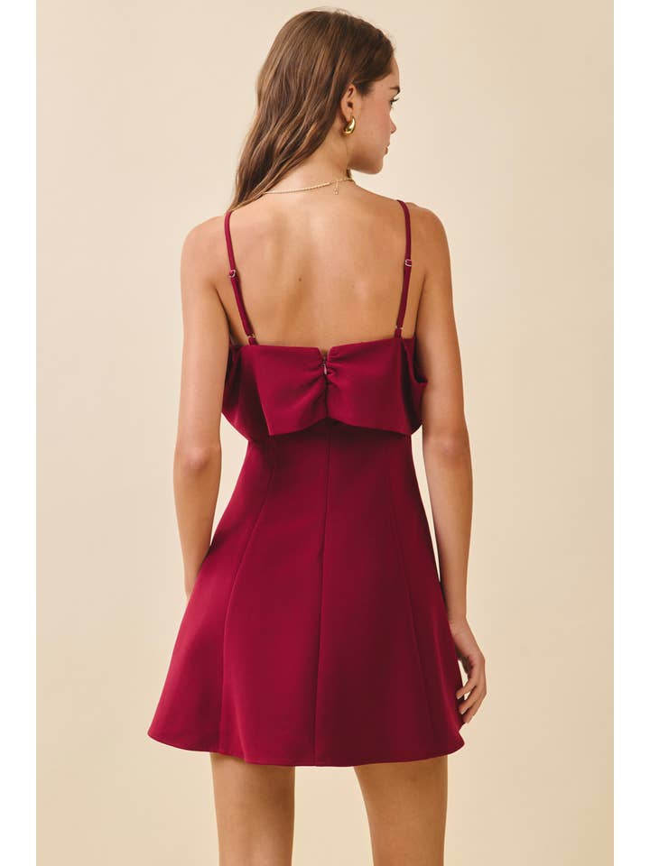Burgundy CD06248-Oversized Front Bow Detail Fit And Flare Dress for wholesale on Faire3