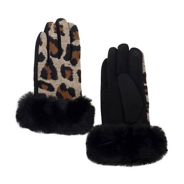 Leopardmönstrade handskar med fuskpälskant för wholesale av Paperdoll