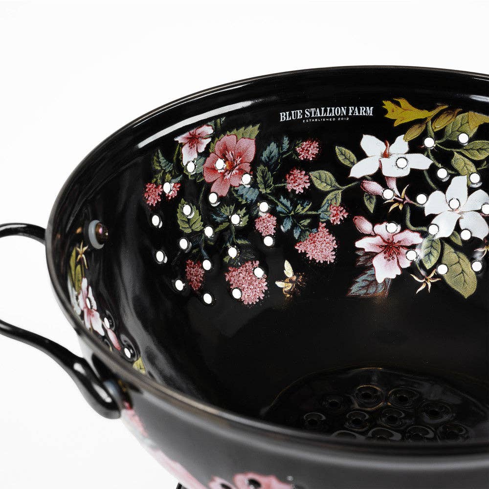 Blue Stallion Farm - Wholesale Colander - 3QT BLACK FLORAL BOUQUET COLANDER2