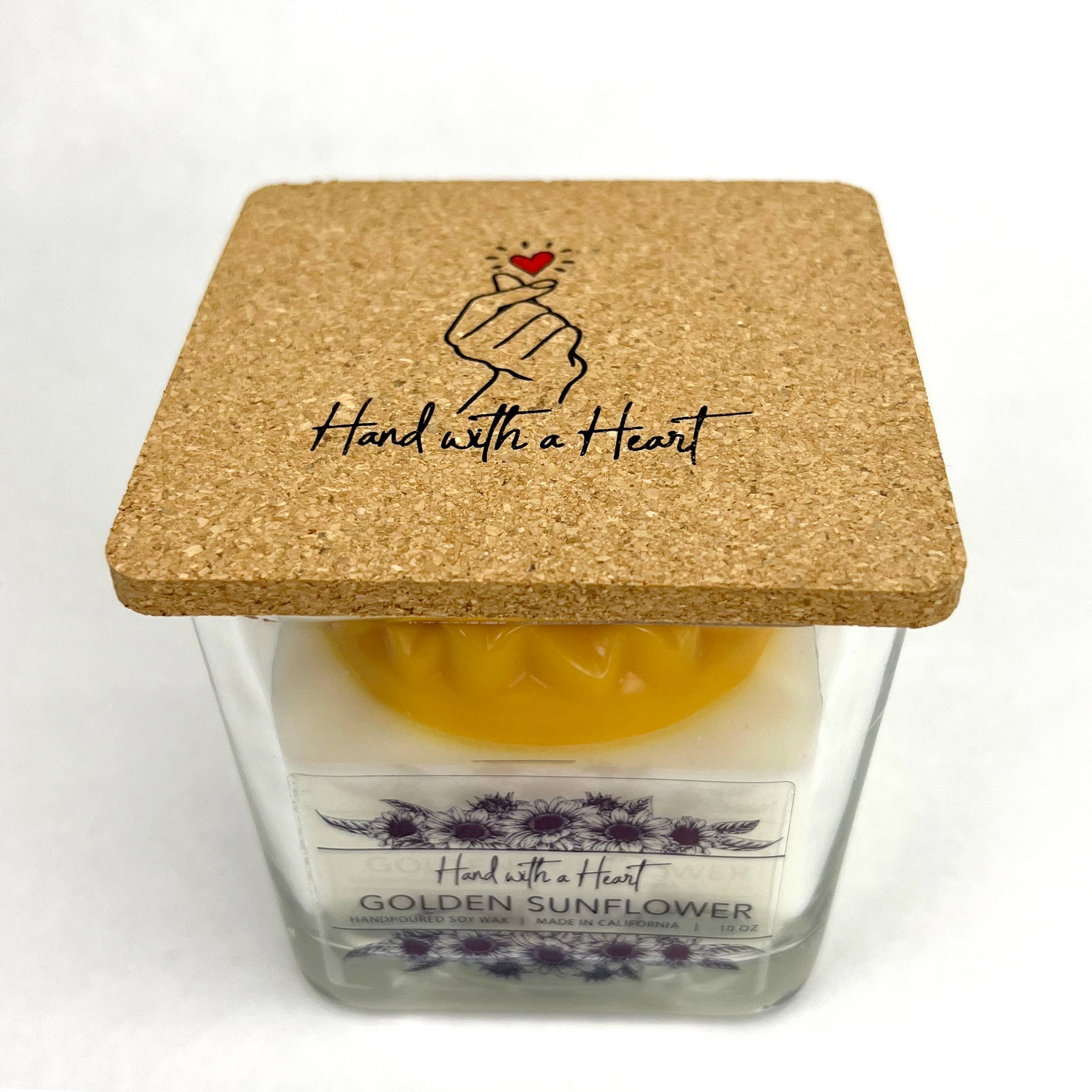 Hand with a Heart - Wholesale Novelty Candle - Golden Sunflower Soy Wax Candle3
