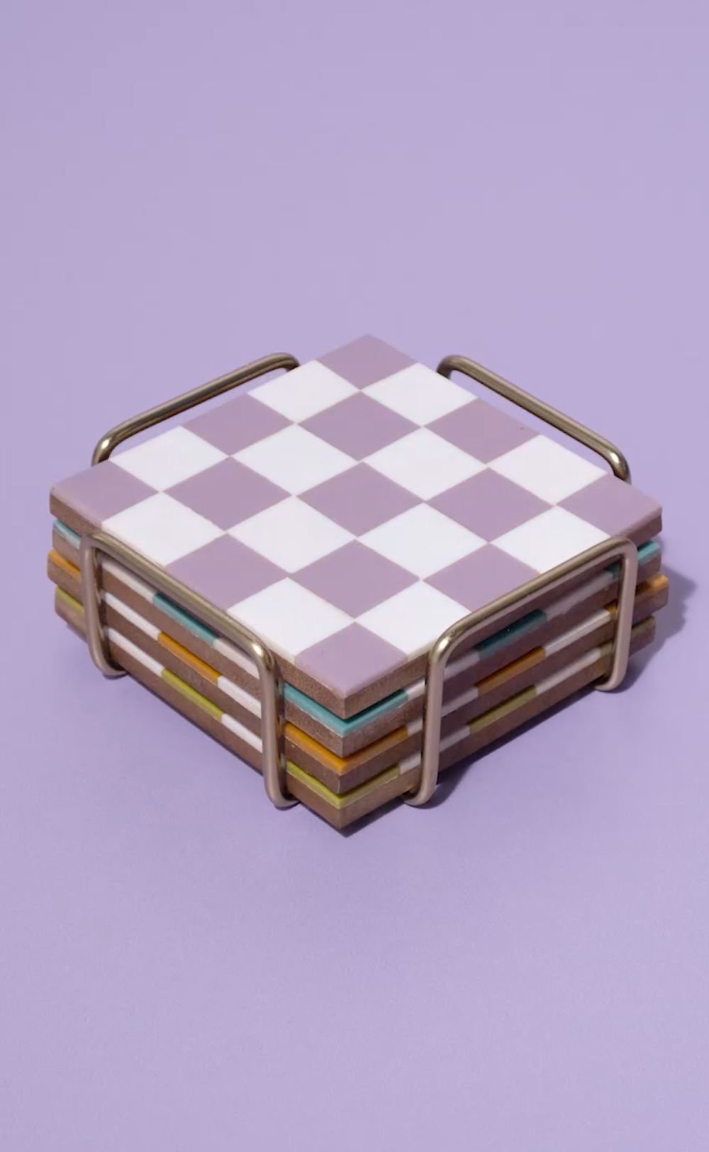 Made Market Co. – wholesale Coasters – Checkered Coasters Colored with Stand4