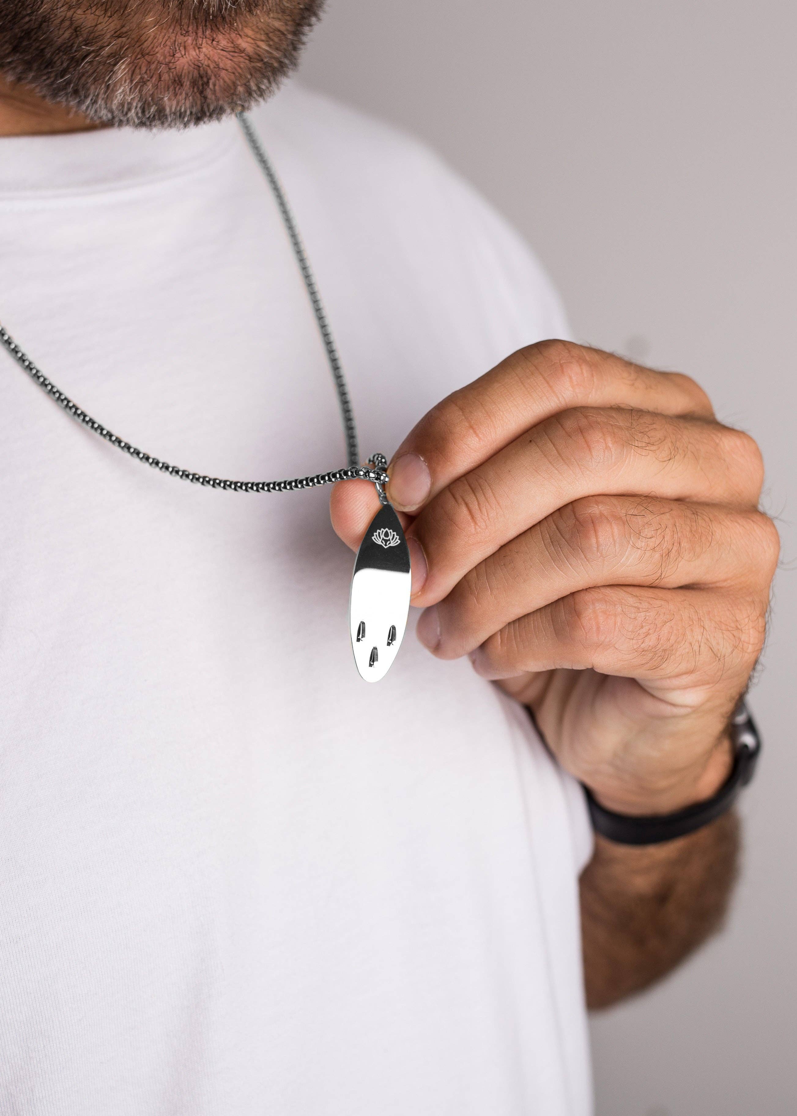 Blackskies – wholesale Pendant/charm necklace – Nalu Surf Board Pendant / Necklace Silver 70 cm5