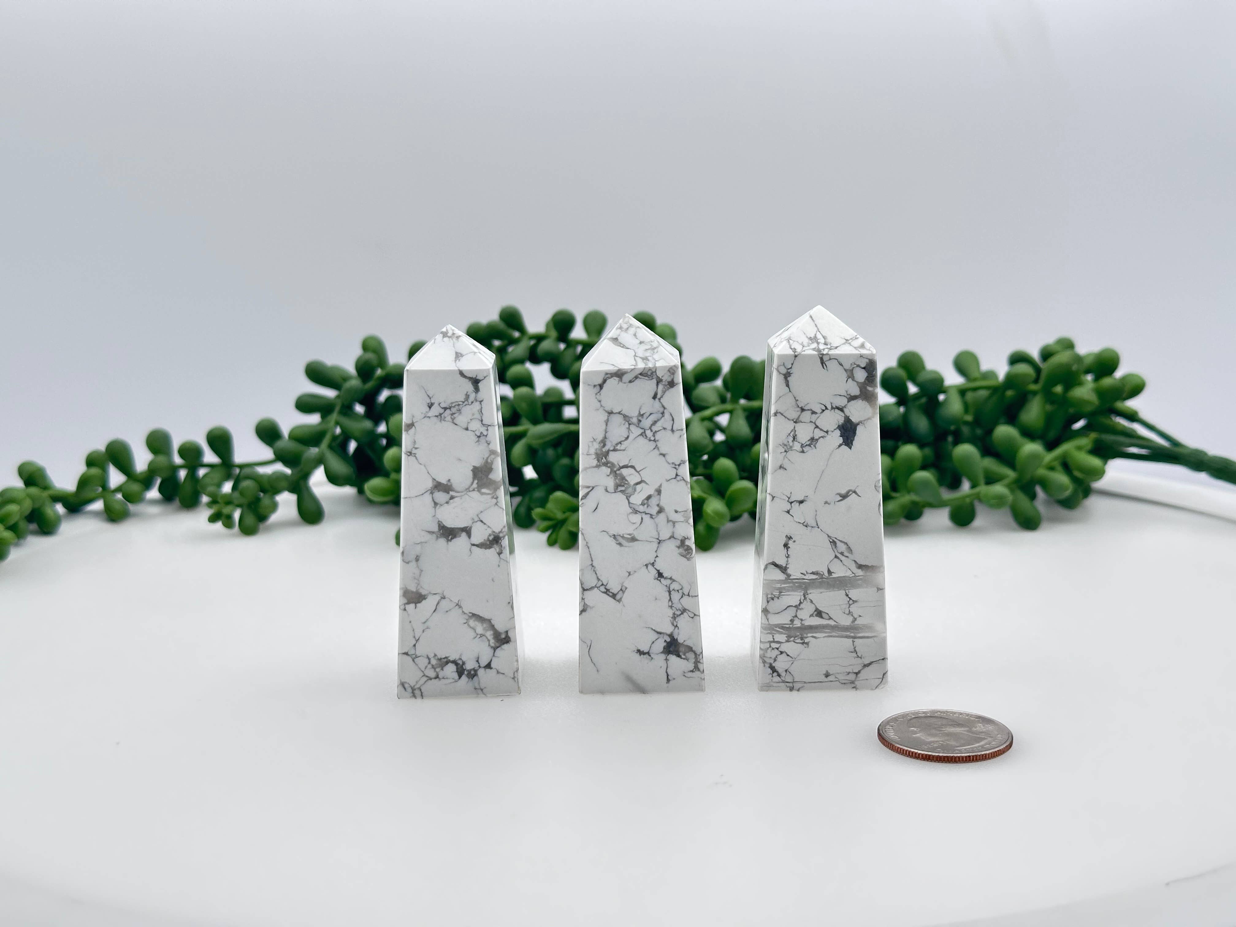 Meraki Gemstones - Wholesale Spiritual Stone/Crystal - White Howlite Gemstone Tower Obelisk 4 Faceted 7.5CM Aprox