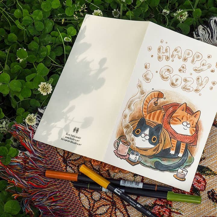 Tarjeta de Felicitación de Gatos Felices y Acogedores para venta al por mayor de Koobta