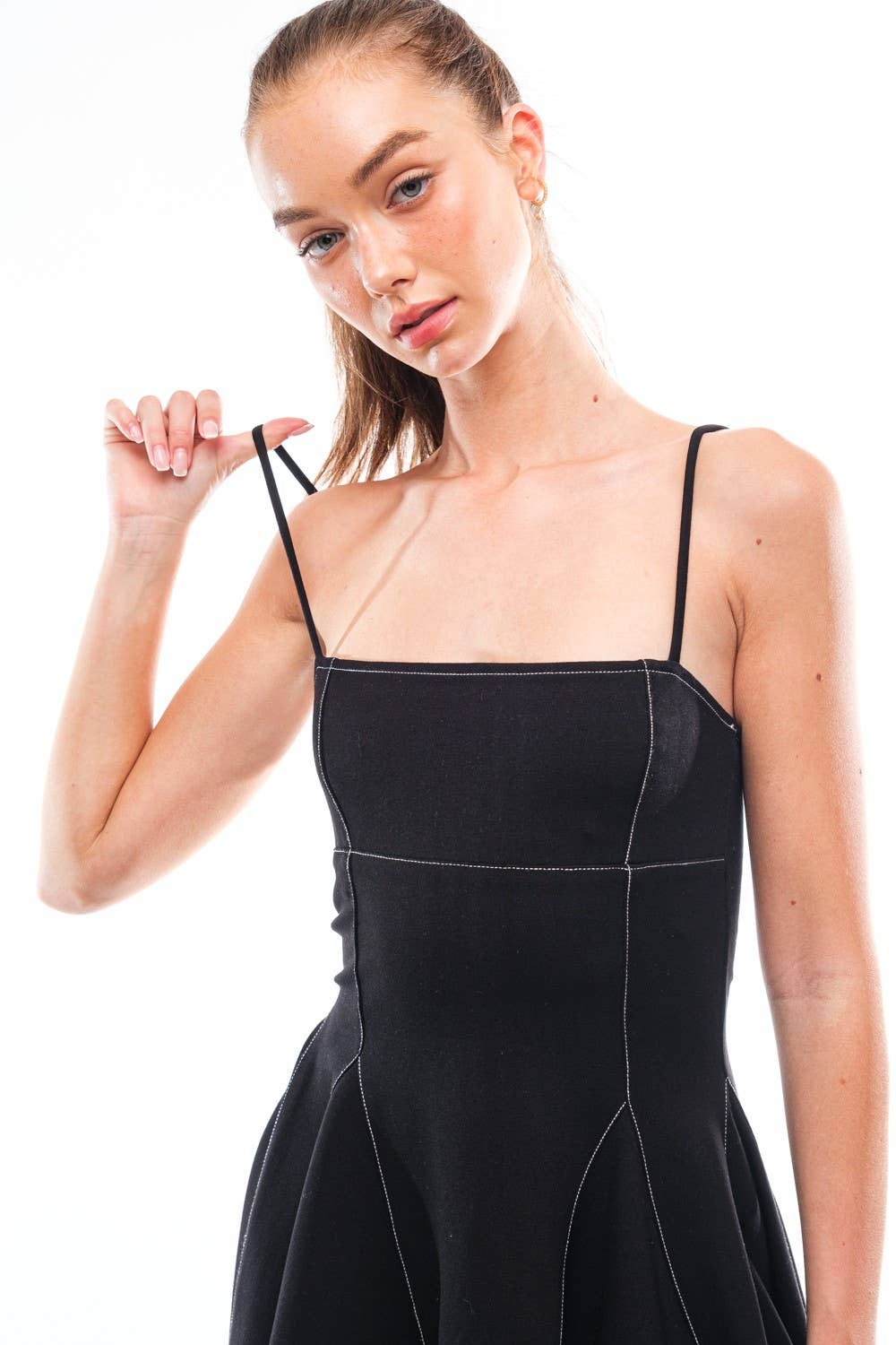 Creamon - Wholesale Dress - Women's - HD1499 Contrast Stitch Flare Cami Mini Dress6