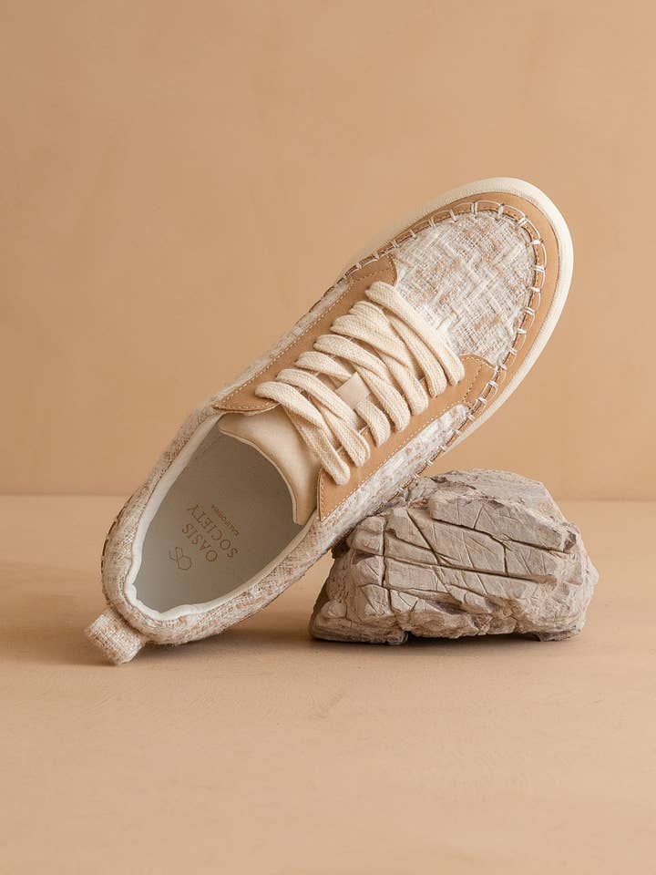The Janie | Camel Tweed Wrapped Low Tops for wholesale on Faire