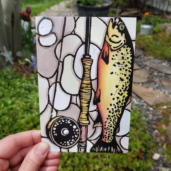 Postcard - Big Catch Fish for wholesale by Sarah Angst Art