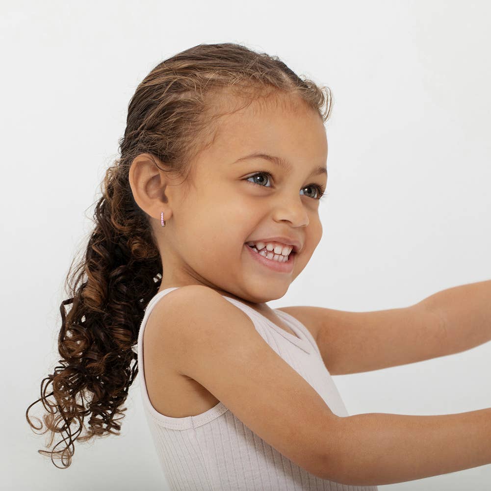 In Season Jewelry – wholesale Huggie earrings – Tiny Multi CZ 7mm Baby Kids Earrings Hoop - Sterling Silver5