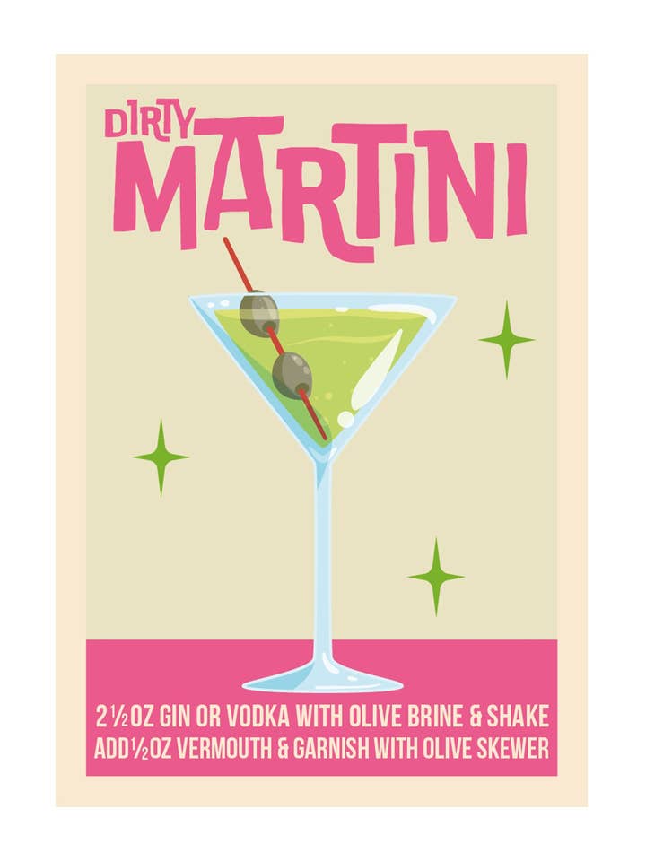 Dirty Martini Cocktail kunsttryk for engroshandel hos WallChart.Co
