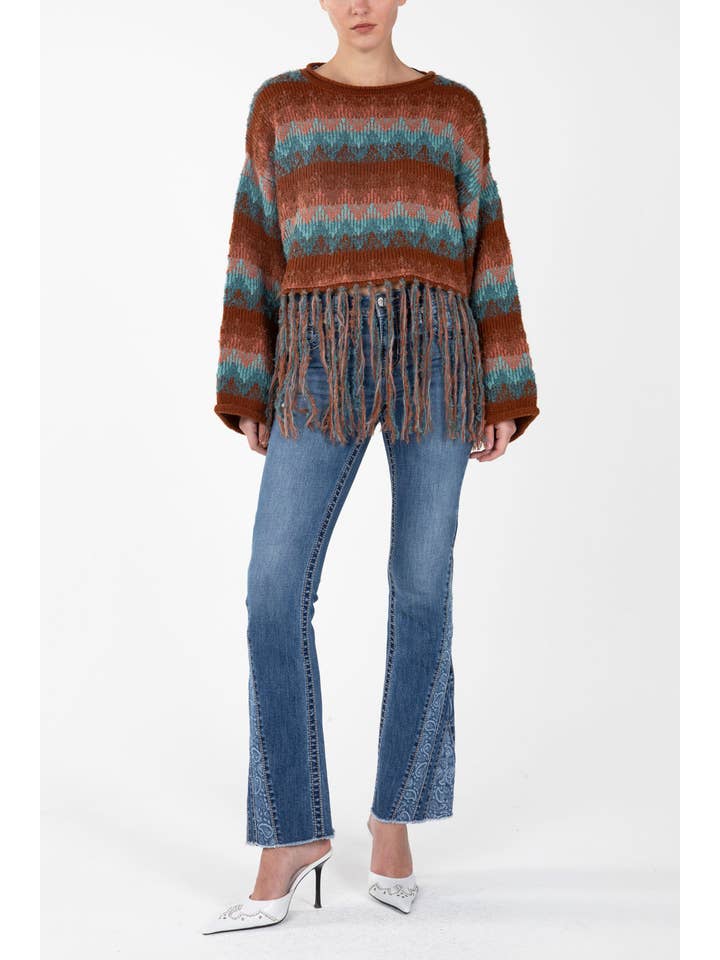 Miss Me - Wholesale Knit Sweater - Women's - MSW0428L - Textured Knit Striped Sweater