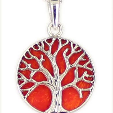 Collier 'Arbre de vie' arbre de vie CORAIL ROUGE en argent 925 pour la vente par Janusch