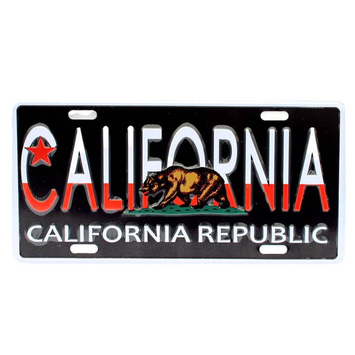 California Republic Bear Novelty Metal License Plate for wholesale by California Seashell Company