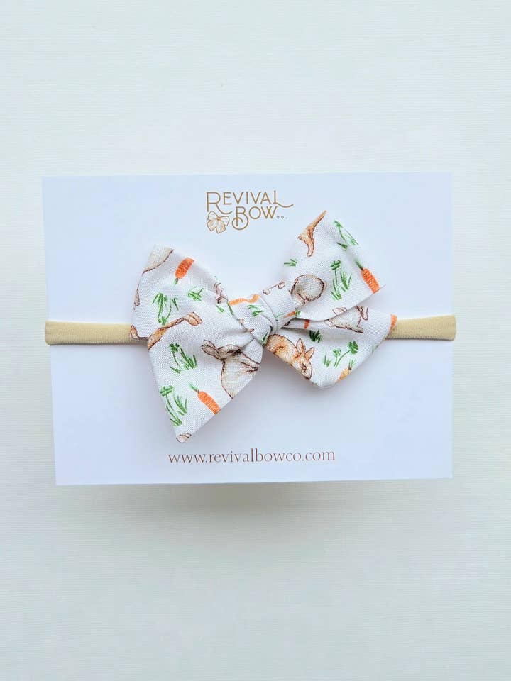 Small Pinwheel Bow on Headband • Neutral Bunnies • Spring for wholesale by Revival Bow Co.