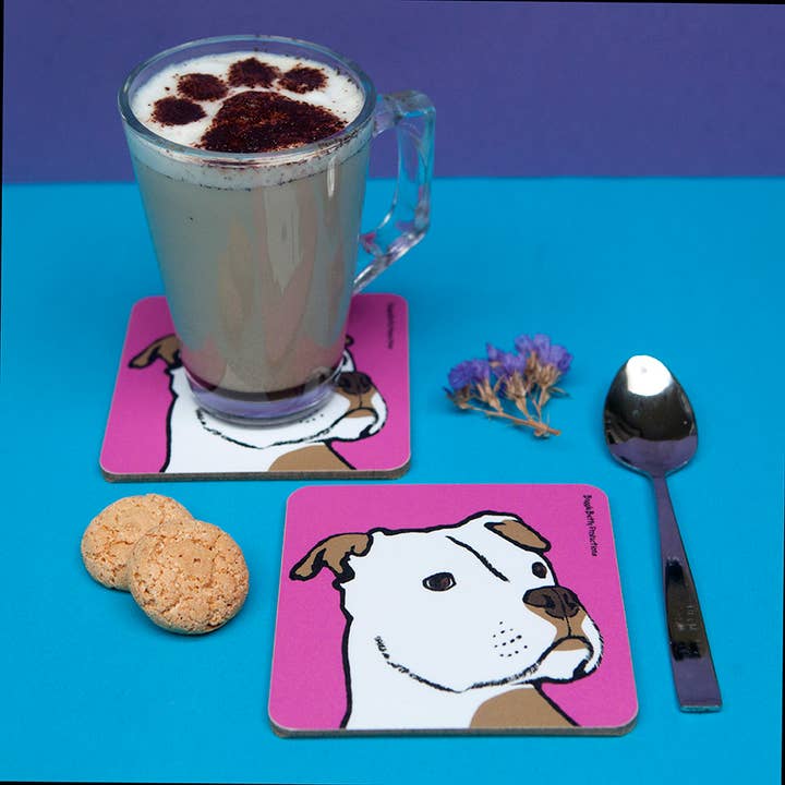 Staffie Coaster Bright for wholesale by Buggle Betty Productions